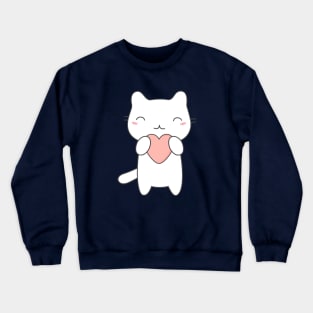 Kawaii Cute Cat With Heart T-Shirt Crewneck Sweatshirt